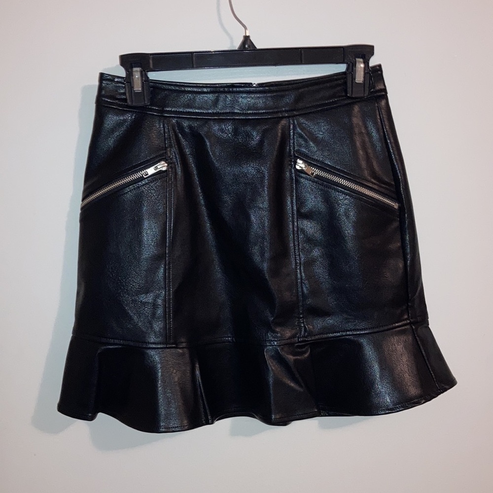 Greylin Faux Black Leather Mini Skirt w/ Zippers